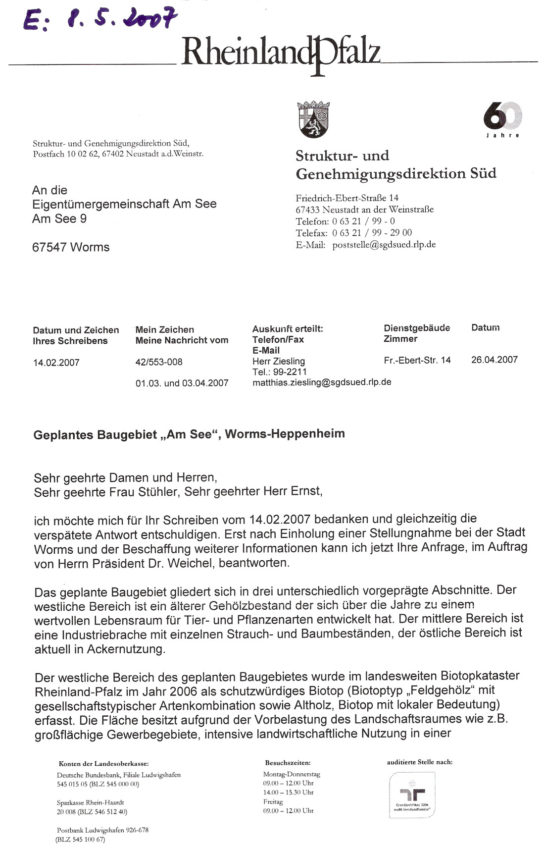 Korrespondenz mit der SGD Süd im Jahr 2007 Seite 3