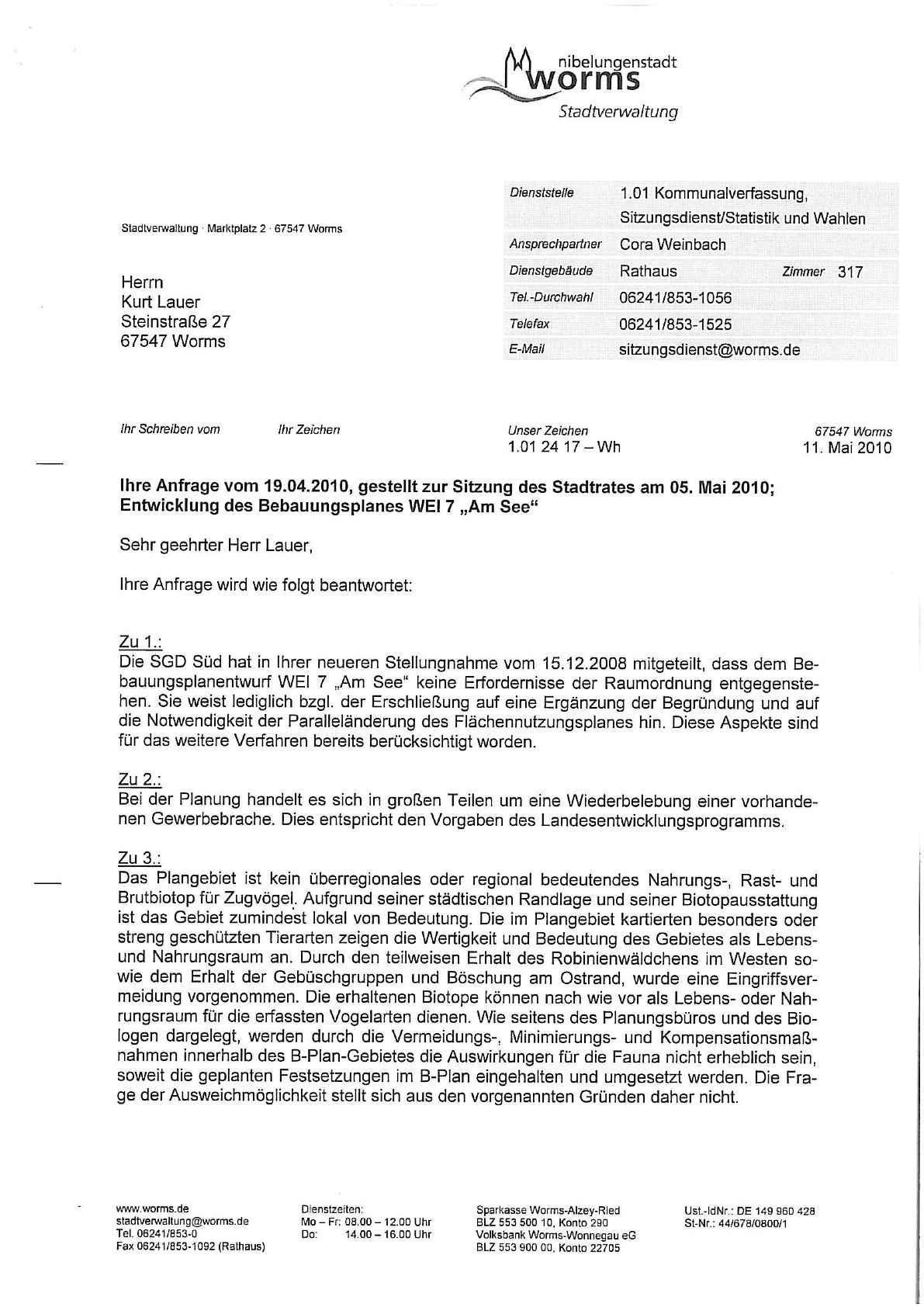 Antwort des OB an Grüne Seite 1